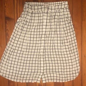 Windowpane Check Midi Skirt with Button Front